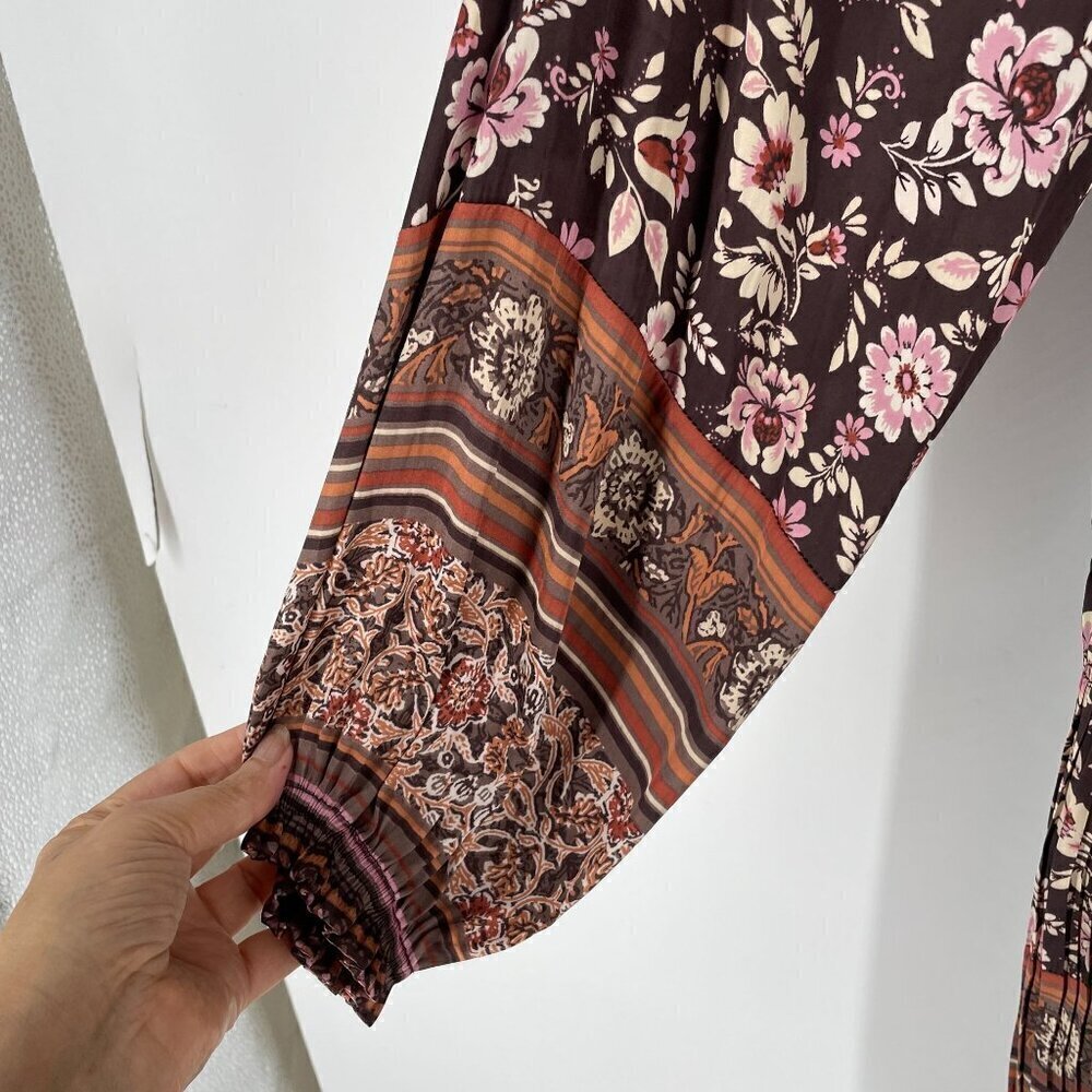 NWT Anthropologie Current Air Alyce Brown Floral Print Pleated Mini Dress XS - Picture 10 of 13